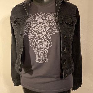 Kardashian Kollection women’s XS black jean jacket decorative buttons, pockets